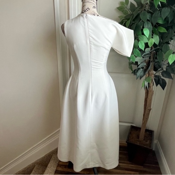 L’Espoir‎ Asymmetrical Neckline Midi Paneled Dress White Sz S - Picture 3 of 15